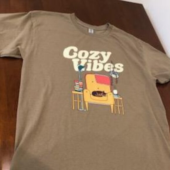 Cozy Vibes Cat in Chair Graphic Unisex T-Shirt Size L. - Picture 15 of 16